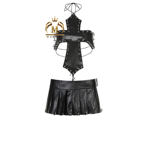 Completi Donna Primavera Autunno Top Corto in Pelle PU + Gonna Coordinata Set 2 Pezzi <span class=keywords><strong>Sexy</strong></span> Y2K <span class=keywords><strong>Abbigliamento</strong></span> Donna in Pelle - Product Image 6