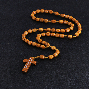 Nuovo Rosario in Legno con Croce Pendente, Collana Lunga per <span class=keywords><strong>Uomo</strong></span> e Donna, Gioiello Religioso Cattolico di Cristo e Gesù, Regalo RN-029 - Product Image 3