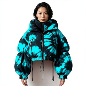Chaqueta Bomber Acolchada Tie Dye para Mujer, Invierno, Holográfica, Estilo Urbano, Nailon/Algodón, Manga Larga, Relleno Grueso de Poliéster, Chaqueta Corta - Product Image 1