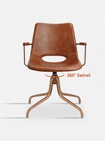 Chaise de salle à manger pivotante de style mi-siècle, luxe léger, avec dossier, structure en acier inoxydable et revêtement en cuir
