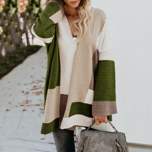 <span class=keywords><strong>Mujer</strong></span> de bloque de Color a rayas de manga larga <span class=keywords><strong>Cardigan</strong></span> delantera abierta suéteres abrigo - Product Image 2
