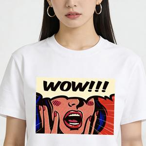 T-shirt blanc pour homme à manches courtes avec imprimé Pop Art Wow Graphic, 100% coton, jersey respirant, coupe ajustée - Product Image 3