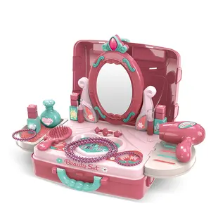 Meninas Jogam Conjuntos Vaidade Vaidade Maquiagem Play Set com Espelho e Mesa de Maquiagem para Crianças Conjunto de Beleza com Moda Make Up Acessórios