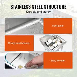 อ่างล้างหน้าสแตนเลสสตีลแบบเดี่ยวที่ได้รับการรับรองมาตรฐาน NSF อ่างล้างจานแบบตั้งได้1ช่อง16x13x8.7 - Product Image 3