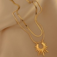 Nouveau style Collier de clavicule superposé double couche pour femme, Bijoux de mode, Collier soleil, Collier Y doré imposant