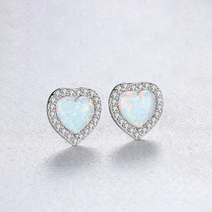 Wholesale Exquisite S925 Sterling Silver Heart Cut <b>Opal</b> CZ Stud <b>Earrings</b> For Women Fashion Jewelry Gift - Product Image 6
