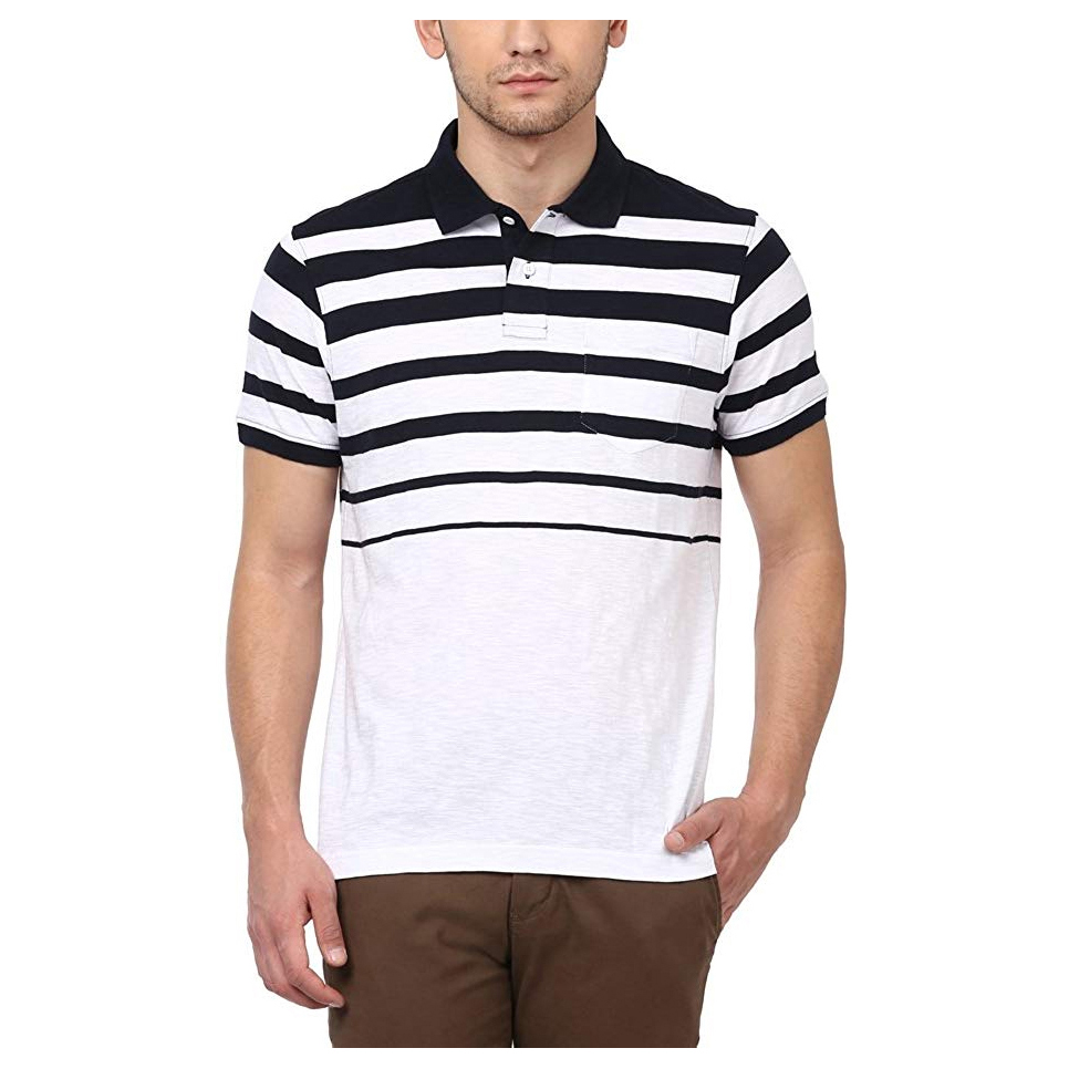 Мужская футболка-поло из 95% хлопка, 5% спандекса, с вышивкой логотипа, в черно-белую полоску