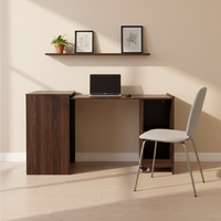 Bureau d'ordinateur rétractable personnalisé en bois grainé brun vintage avec rangement et roulettes, mobilier pour la maison et le bureau
