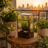 Terrarium carré en mousse stabilisée, écran de présentation de Noël, mini paysage artistique, ornement de bureau en acrylique avec mousse séchée naturelle