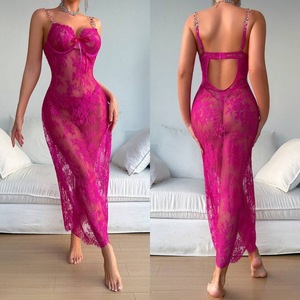 Sexy babydoll lingerie met bloemenkant, doorschijnende borduursels en bandjes, maxi nachtkleding voor vrouwen voor de huwelijksreis. - Product Image 2