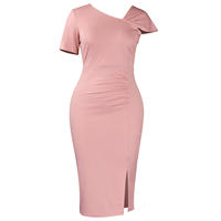Robe d'été élégante et décontractée pour femme, à manches courtes, col asymétrique, coupe ajustée, style africain, pour le travail et les occasions spéciales
