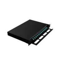 Panel Patch Fiber Optik 24 Core Dilengkapi Penuh LC 12 Port LC/OM3, Rak Distribusi Optik 19 inci Hitam