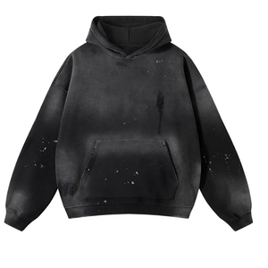 Vente en gros Sweat à capuche 100% Coton, coupe oversize à épaules tombantes, grammage lourd, avec logo brodé personnalisé, effet vintage et délavé à l'acide - Product Image 1