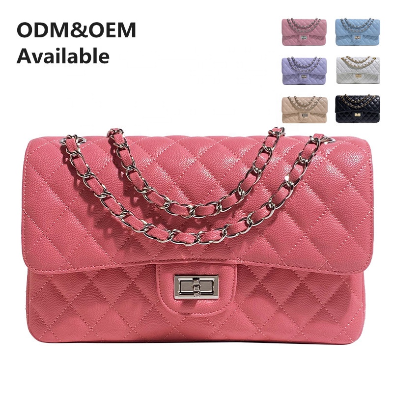 Großhandel Private Label Mode Luxus Damen Umhängetasche Elegante geste ppte Ketten tasche Pu Leder Custom Logo Damen Umhängetaschen