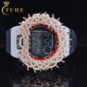 Boîtier de montre DW6900 Iced Out Thorn Design en argent 925 avec moissanite Hip Hop VVS D, accessoires de montre sertis de diamants - Product Image 1