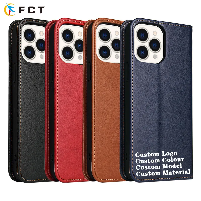 Custom Logo Leather Wallet Flip Cover Phone Case For iPhone 14 Pro Max 11 12 13 15 PU Leather Flip Case With Wallet Card Holder