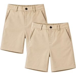 Shorts chino pour garçons en polyester/coton, brodés, taille élastique, poches plates sur le devant, taille mi-haute, infroissables, uniforme scolaire, bermuda - Product Image 1
