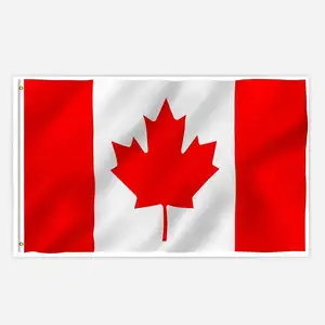 Cheap STOCK 100%polyester 3*5ft Fade Resistant Canada flag with Canvas Header and Double Stitched