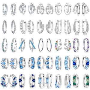 Pendientes de aro escalonados con diseño geométrico de circonita, cobre blanco y latón con incrustaciones de circonita, regalo creativo para mujeres. - Product Image 1