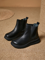 Bottines Chelsea en cuir véritable pour femmes, à enfiler, avec côtés élastiques, bout rond, semelle plateforme épaisse, décontractées, marron