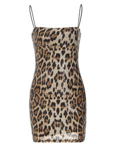 Sexy hot-selling new fashion leopard print all-match suspender beaded <b>dress</b> women's clothing in Europe and the United States - Product Image 5