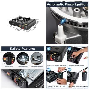 Réchaud de camping portable en acier coupe-vent équipement de cuisine extérieur avec étui de transport au butane propane pour pique-niques randonnée barbecues - Product Image 5