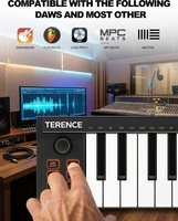 Teclado MIDI K25 TERENCE de 25 Teclas con Interfaz USB Plug and Play, Controlador MIDI Profesional de 25 Teclas