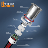 Bouton poussoir électronique LANBOO LB12QC 12mm étanche IP65 momentané tactile 1NO à tête plate avec anneau LED 5-24V 220V en métal pour appareils électroménagers