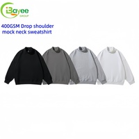 Sweat-shirt unisexe en coton épais 400 GSM à col montant, coupe oversize avec épaules tombantes en molleton bouclette pour homme