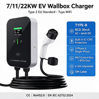 Borne de recharge murale pour VE 7 kW Type 2 avec RCD Type B intégré, IC, CPD, application Tuya WiFi, RFID, écran LCD, 32A, station de recharge domestique pour VE