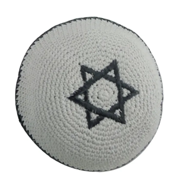White back ground new crochet kippah ready to ship Jewish hat yarmulka kippot with star of david