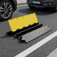 Protecteur de câble en caoutchouc robuste pour événements extérieurs, 2 canaux, jaune + noir, 1 m, portable, pour réduire la vitesse