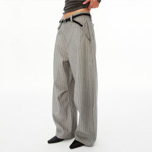 Manufacturer's <strong>Women</strong> <strong>Pinstripe</strong> High Waist Wide Leg Suit <strong>Trousers</strong> Back Adjust Tab Drape Oversized Floor Length Breathable ODM - Product Image 2