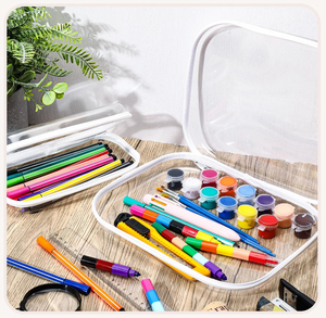 Có Khóa Kéo Trường Hợp Trong Suốt Rõ Ràng Cứng Nhựa Xách Tay Đôi Dây Kéo Pouch Stackable Bền PVC Du Lịch Tổ Chức Mỹ Phẩm - Product Image 6