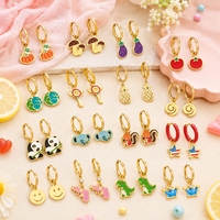 Groothandel 18K PVD vergulde roestvrijstalen emaille charme oorringen schattige dieren fruit mode sieraden voor vrouwen meisjes