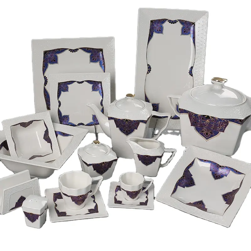 Customized Porcelain Dinner Sets Wholesale Popular Design 72 Pcs Plate Set Durable Porcelain Diner Set