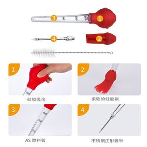 Meat Marinade Injection Cooking 4 Piece Set with <b>BBQ</b> Oil Brush Cleaning Brush Sauce Injection Needle Silicone Turkey Baster - Product Image 6