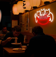 Lampes personnalisées à LED rétroéclairées fluorescentes Ramen Cat, à intensité variable, alimentées par batterie, étanches IP54, affichage animé pour restaurant