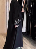 R-256 Cardigan Abaya Modeste Arabe Boutonné Dubaï Robe Musulmane Femme en Polyester à Manches Longues Longueur Cheville pour Quotidien Fêtes et Occasions