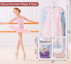 PEVA Costume Dance <strong>Garment</strong> <strong>Bag</strong> with 3 Clear Zipper Pockets 60*100cm Black for Travel &amp; Competitions Storage Protector - Product Image 3