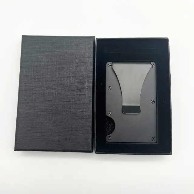 Para klip kredi Anti RFID kart tutucu ile Minimalist fabrika fiyat siyah alüminyum Metal ince cüzdan