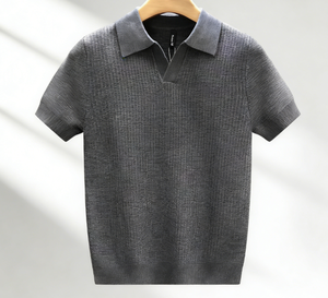 <b>Men's</b> Summer New Knitted Lyocell Scissor Collar Short-Sleeve Knitted Shirt Cool Wrinkle-Resistant T-Shirt - Product Image 3