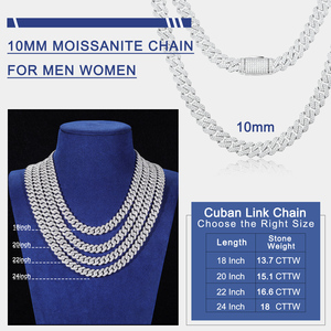 Cadena cubana de moissanita de 8mm, 10mm, 12mm, 14mm, chapada en oro de 18K, plata de ley 925, con incrustaciones de circonitas, pasa el probador de diamantes, para hombre - Product Image 5