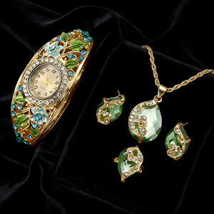 LP46 Elegante Set di Gioielli da Donna in Stile Retrò con Orologio, Collana e Orecchini, Set di 4 Pezzi in Lega con Orologio al Quarzo, Regalo di Lusso per Donne - Product Image 5