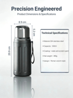 Bouteille isotherme en acier inoxydable de 500 ml pour café et eau, avec sangle de transport, cadeaux d'affaires, design minimaliste