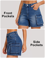 Shorts Cargo de Mezclilla Elástica para Mujer, Cómodos, con Bolsillos Utilitarios, Lavado Azul, Estilo Casual
