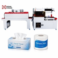 Machine d'emballage sous tunnel thermorétractable entièrement automatique pour boîtes de mouchoirs, papier toilette et film rétractable, avec découpe intégrée