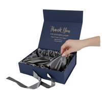 Boîtes cadeaux de luxe en carton gris avec doublure en satin pour cheveux naturels, personnalisables, estampées, recyclables, pour perruques, ceintures et cravates