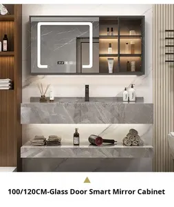 ตู้ห้องน้ำสไตล์โมเดิร์นมินิมอลพร้อมอ่างล้างหน้า MDF ในตัวและกระจกห้องน้ำแบบ LED ตั้งพื้น ทนทานต่อการเกิดน้ำ - Product Image 6