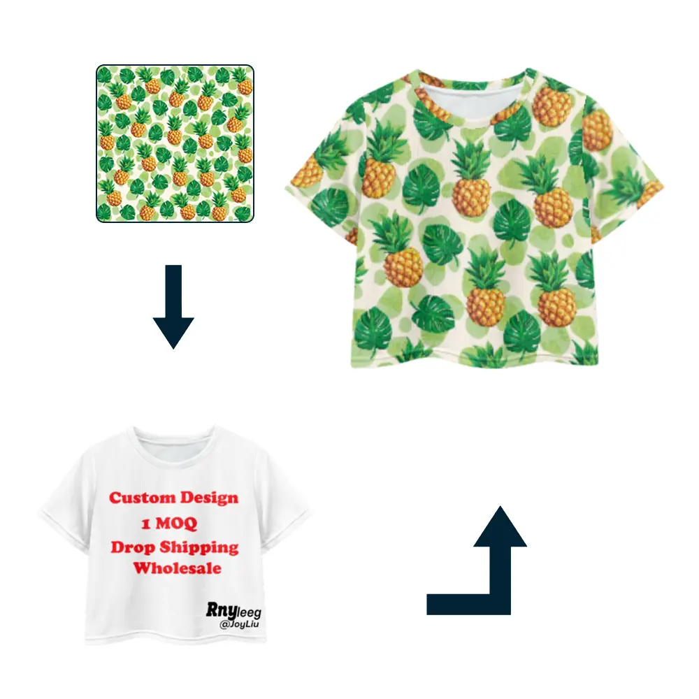 2023 Sommer Mädchen Kurzarm Crop Tops Buntes Design Print On Demand Polyester Casual T-Shirt Kinder Mode Streetwear
